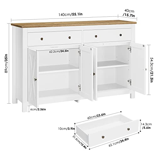 Fotosok Sideboard Buffet Cabinet With Storage, 55" Large Kitchen Storage Cabinet With 2 Drawers And 4 Doors, Wood Coffee Bar Cabinet Buffet Table Entryway Console Cabinet For Kitchen Dining Room #TOP2