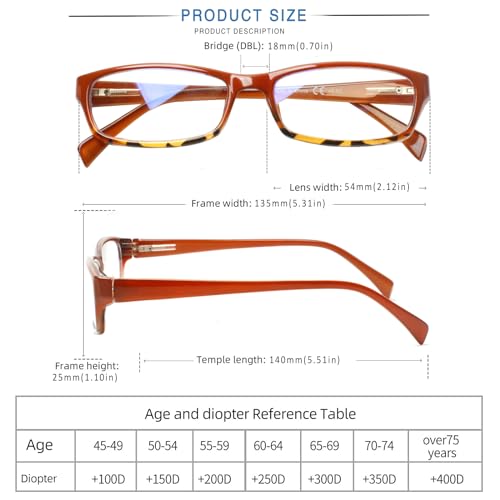 Image of Henotin 5-Pack Reading Glasses Blue Light Blocking Anti Eyestrain Computer Reading Glasses for Women and Men Readers (Mix Color-C2, 3.50, Diopters)
