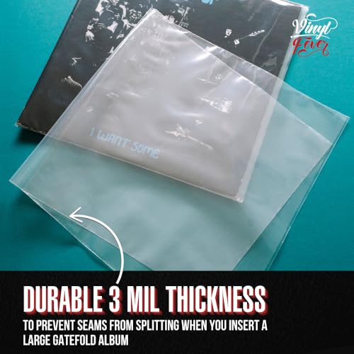 Gatefold Outer LP Sleeves for 12 Inch Vinyl Record Storage | 3 Mil Thick Poly Clear Record Sleeves with Easy Access to Records in Vinyl Albums | Plastic Sleeve Protector (25 Pack)