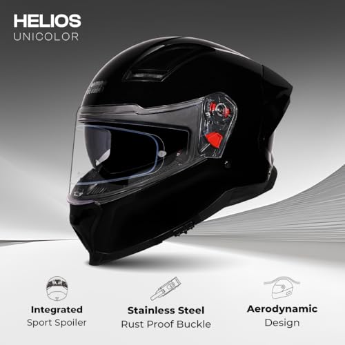 Image of STUDDS Helios ISI and DOT Certified Full Face Helmet with Antifog 100 Lens, Sporty Spoiler (Black - XL)