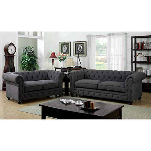 Furniture Of America Staffers Traditional Deep Tufted Tuxedo Style Loveseat Teal #TOP2