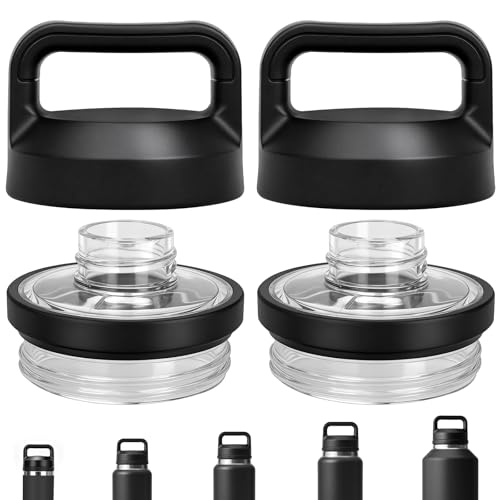 Chug Cap Replacement Compatible with Yeti Rambler, Screw Top Lid for YetiRambler 18/26/36/46/64 OZ, Leak-Proof,Lightweight Durable BPA- FREE Dishwasher-Safe, Lid Accessorie for Yeti, Black 2pcs