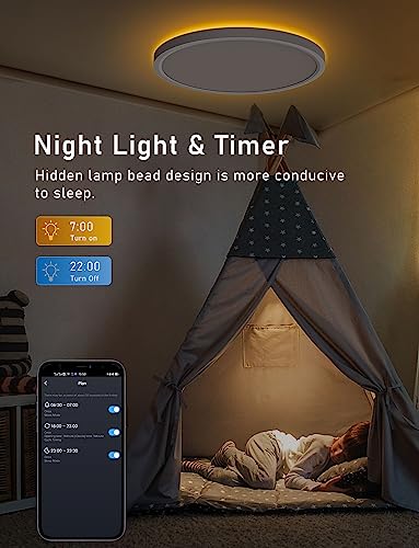 Aphyni Smart Led Ceiling Light 2400Lm Brighter, Compatible With Alexa Google Home, 12 Inch 24W 3000-6500K Dimmable Thin Rgb Ceiling Light Wifi For Bedroom, Living Room, Kids Room, Tuya/Smart Life App #TOP5
