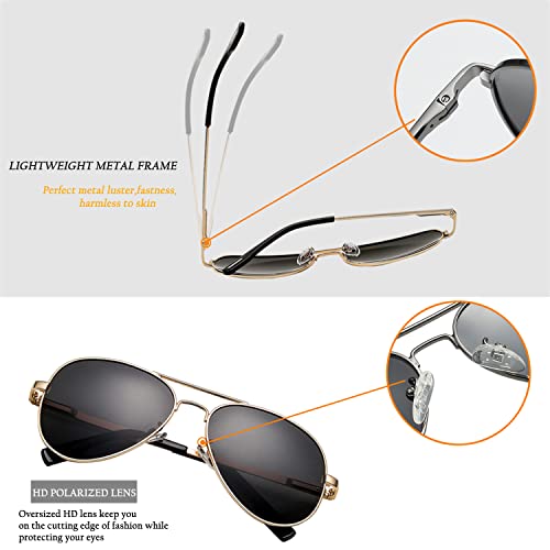 Hjstes Polarized Kids Aviator Sunglasses For Girls Boys Classic Juniors Glasses Uv400 Protection Lens,52Mm(Gold/Grey) #TOP4
