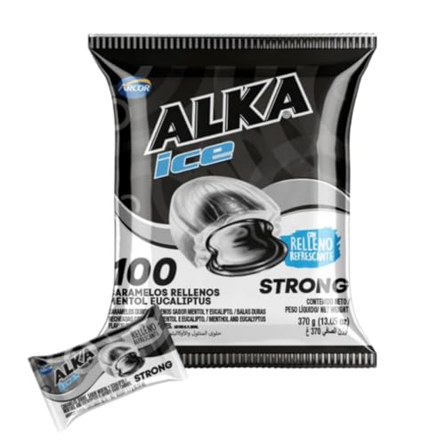 Arcor Alka Ice Mints with Gel Center - Strong Menthol Flavored Menthol Eucalyptus Jelly Center - Aspartame-Free Long-Lasting Fresh Breath Mint Candy Individually Wrapped Party Size - (100 Pieces)