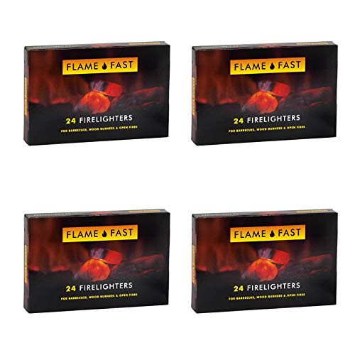 Flamefast Firelighters Starter Blocks, Quick Start Eco Barbecue, Wood Burner, Open Fire - 4 Packs of 24 (96 firelighters)