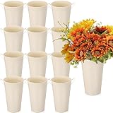 Chumia 12 Pcs Galvanized Flower Bucket 9 Inch Metal Vase Farmhouse Rustic French Flower Bucket with Handles for Home Floral Centerpiece Container Wedding Table Decor(Beige)