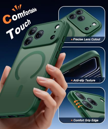 Image of FNTCASE for iPhone 17 Pro-Max Case: Translucent Green Slim Cases Compatible with MagSafe, Full Camera Protection & Tempered Glass Protector, 14FT Military Grade Drop Tested, Matte Skin-Friendly Cover