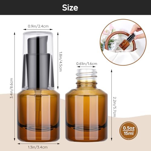 Image of Segbeauty 0.5oz Glass Refillable Travel Bottles, 3pcs Lotion Pump Bottle Dispenser, 15ml Amber Mini Travel Containers for Creams, Lotion Dispenser with Pump, Small Sample Bottle Liquid Container