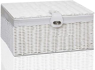 Clarisworld Resin Woven Hamper Basket Storage Chest Trunk Hamper/Kids Toy with Lid, Lock and Removable Lining, W49 x D35 x H22cm (White)