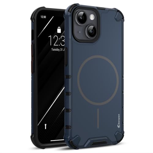 Image of KARWAN Tough Shockproof Back Case Cover Compatible with iPhone 14 Plus Dual Layer Armor Protection with Matt Finish,Edge Guard Bumper Heavy Duty Cover with Magnetic MagEase Wireless Charging (Blue)