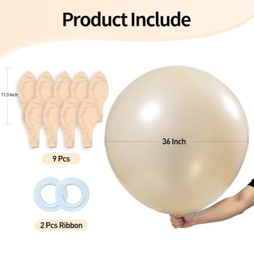 Image of KALOR Warm Ivory Giant 36 Inch 9pcs Large Latex Balloons