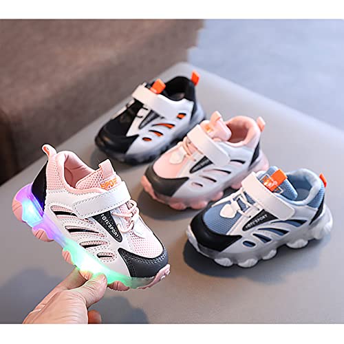 POLG Tênis de corrida infantil para meninos e meninas com luz de LED respirável para crianças pequen