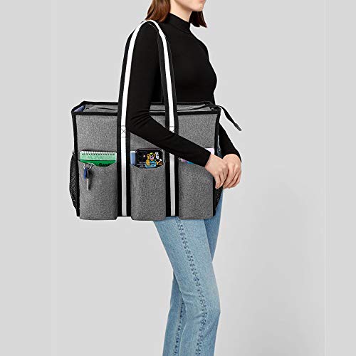Trunab Teacher Utility Tote Bag With Multiple Pocket And Large Compartment For Up To 15.6” Laptop, Zip Top Carrying Bag For Working Women, Travel, School, Office, Craft, Grey #TOP3