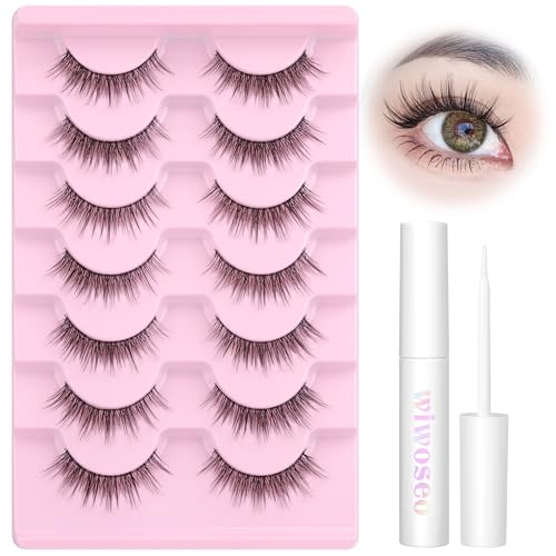wiwoseo Wispy Lashes Natural Look Eyelashes with Glue Short Lashes ...