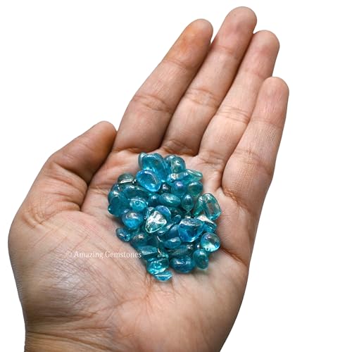 Image of Amazing Gemstone Aqua Aura Quartz Crystal Chips Aquarium Gravel Rocks - Aura Quartz Chips Bulk Fish Tank Gravel, Small Tumbled Stone Chips, Tiny Crystals for Decoration (Natural AAA Grade Gemstones)