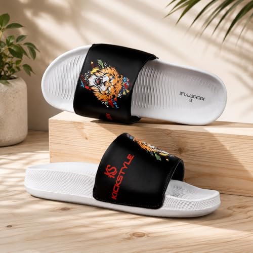 Image of Men's Slider with Lion Design | Comfort Footbed | Extra Soft Doctor Recommended Chappals | Stylish Designer Textured Sole | Lightweight Comfortable Slip-On Slippers KS 2006