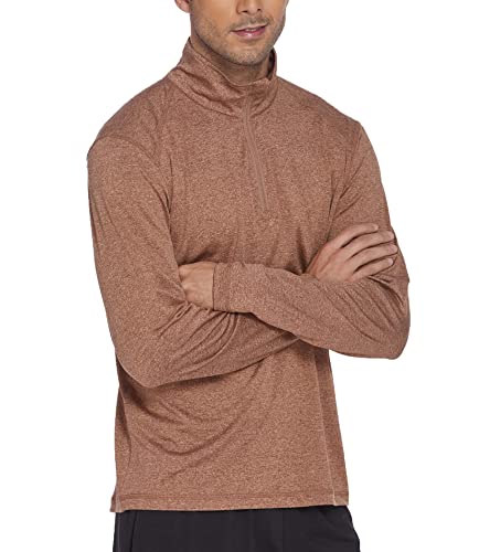 COOrun Sweat-shirt de sport à manches longues et col montant avec fermeture éclair pour homme, marron, L Cover