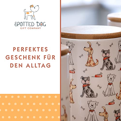 SPOTTED DOG GIFT COMPANY Vorratsdosen Keramik mit Deckel Luftdicht - 3 Vorratsbehälter vielseitig Aufbewahrungdose für Mehl Kaffee Tee Leckerli Zucker Dose, Kapazität je 1.2 Liter, Hunde Motiv