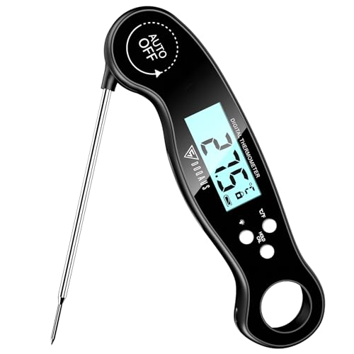 DOQAUS Termómetro de carne, Termómetro de barbacoa, Termómetro de cocina, Termómetro para asar, Termómetro de cocina con pantalla LCD antirreflejos, para cocina, asado, barbacoa, BBQ - Negro