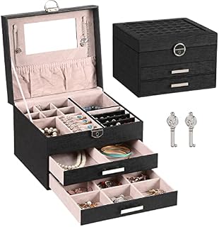 ANWBROAD Jewellery Box for Teengirls Jewellery Organizer Box with 3 Drawers Mirror and Lock Soft Lining for Girls Earring Necklace Ring and Jewels Beautiful and Luxurious JJB010B