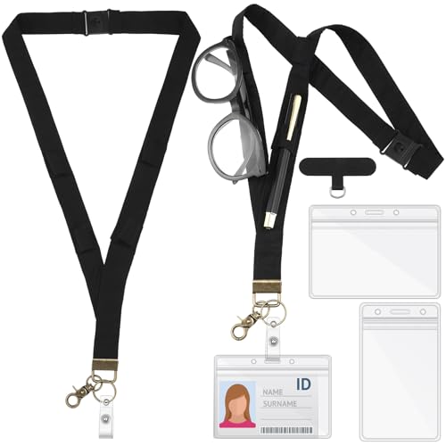 Relaxweex Teacher Lanyard with Pen Holder for ID Badges with Safety Breakaway Buckle for Phone Case Accessories Teacher Gift(Black,Solid)
