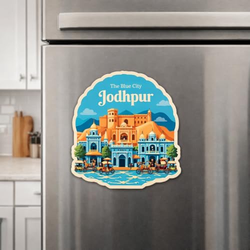 Image of Naxon Jodhpur City Theme Souvenir Wooden Fridge Magnet for Refrigerator - Printed Fridge Magnet for Kitchen & Home Decor | Perfect Souvenir Gift | Size 3x3 in | Pack of 1
