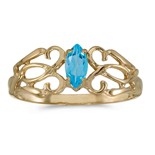 10k Yellow Gold Marquise Blue Topaz Filagree Ring (Size 8.5)