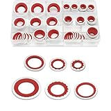 85PCS Car A/C O-Ring Assortment Kit, 6 Size Air Conditioning Repair Tools, Car AC Compressor Shaft Oil Seal Kit, System Compressor Port Gasket Repairs Automotive Self-Centered Washer (Red)