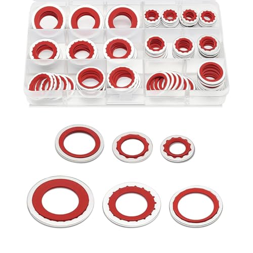 85PCS Car A/C O-Ring Assortment Kit, 6 Size Air Conditioning Repair Tools, Car AC Compressor Shaft Oil Seal Kit, System Compressor Port Gasket Repairs Automotive Self-Centered Washer (Red)