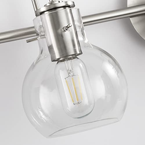 SOLFART Brushed Nickel Bathroom Light Fixtures Over Mirror Modern Glass Shade Vanity Lights Wall Lighting Sconce(3 Lights)