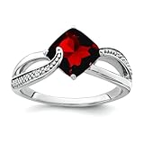 1.3 To 5.9mm 925 Sterling Silver Rhodium Plated Garnet and Diamond Ring Size 6-Ring for Women