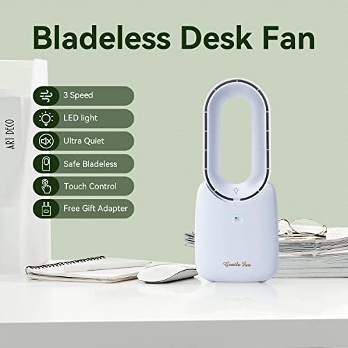 Let'me Desk Fan,Portable Bladeless Fan 11.8 Inch Small Personal Cooling Fan With 5 Colors Touch Control Led Light,Quiet Table Fan For Home, Office, Bedroom #TOP2
