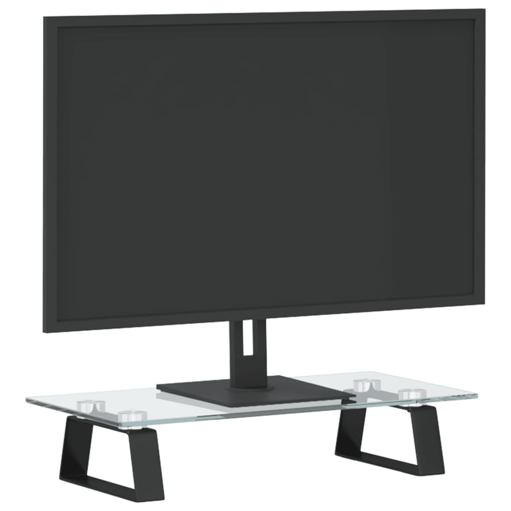 Supporto per monitor, nero, 40 x 20 x 8 cm, vetro temperato, metallo, ergonomico, regolabile in altezza, stabile, organizer da scrivania per casa, gaming e ufficio