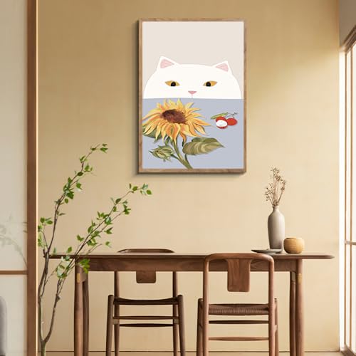 阪画屋 アートパネル アートボード ポスター 玄関 壁画 壁掛け 壁飾り 部屋飾り 飾り絵 絵 絵画 油絵 ソファの背景画 インテリア 現代 モダン フレーム 額付き 木枠付きの完成品 木目調 キャンバス 猫 ネコ ペット アニマル 動物 プレゼント ギフト 30×40 [2]