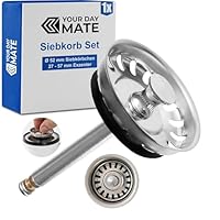 Spülbecken Siebkörbchen, 1 Pack, Ø 52 mm Siebkorb, Edelstahl, Exzenter Zapfen ragt 27-57 mm tief in den Abfluss, Ø 8 mm Stift, Ersatzteil für Küchenspülen, Küchenabflusssieb