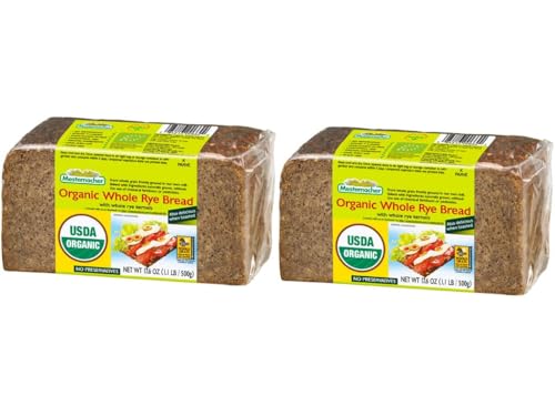 Mestemacher Organic Whole Rye Bread, 17.6 Oz – Authentic German Whole Grain Rye Bread | High Fiber, Dense European Bread, USDA Organic, Non-GMO, Ready to Eat, Long Shelf Life (Pack of 2)