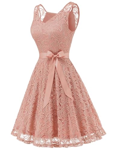 Image of Dressystar Women's Floral Lace V Neck Short Bridesmaid Cocktail Party Dress