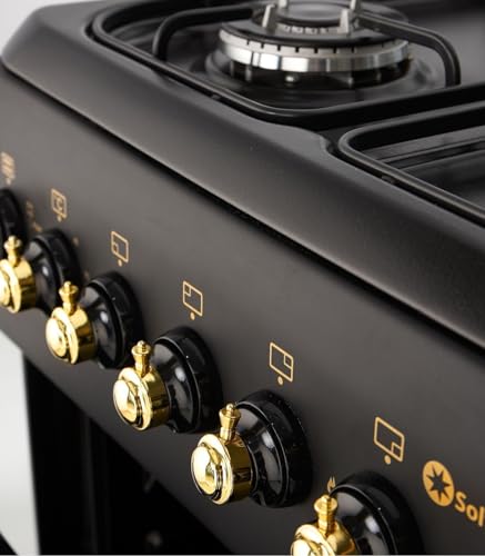 Miniatura 3 de Solthermic F6s40g2 Cocina Gas Negra Rustica Con Mandos Dorados Para Hueco De 60 Cms 4 Fuegos Con Encendido Automatico Gas Butano Y Gas Ciudad Alta Gama