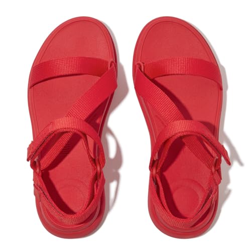 Fitflop Damskie sandały F-Mode GO ADJ. Płaskie sandały z paskiem Z, czerwone, 8 UK, Czerwony, 42 EU