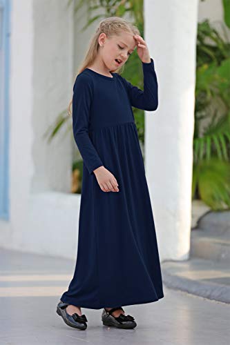 GORLYA Girl's Long Sleeve Floral Print Loose Casual Holiday Long Maxi Dress with Pockets 4-12 Years4