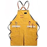 [SELENEFF] エプロン メンズ レディース 帆布 おしゃれ キャンバス 多機能 ポケット付き 作業用エプロン カフェ 美容師 DIY 料理 BBQ キャンプ アウトドア 前掛け 大きいサイズ イエロー