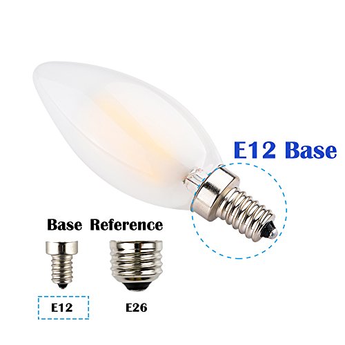 Opalray C35 2W Led Candelabra Bulb, Dimmable, Led Filament Lamp, 2700K Warm White Light, Frosted Glass Cover, E12 Small Base, 25W Incandescent Bulb Equivalent, Torpedo Tip, 3-Pack #TOP1