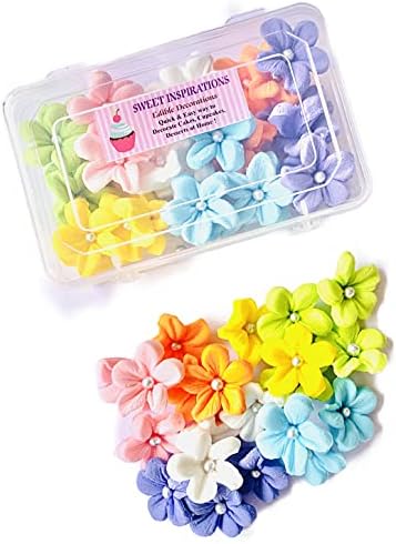 SWEET INSPIRATIONS Edible Cake decoration Sprinkle cupcake toppers Multi Color Flower Vein LARGE - 25 pcs