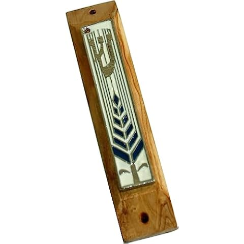 YourHolyLandStore Olive Wood Mezuzah with Shema Israel Scroll Cover