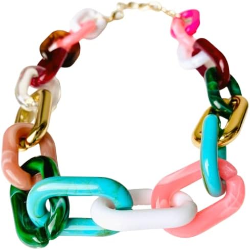 Link Necklace - Resin Acrylic Necklace - Chunky Statement Link Chain Necklace (Mix)