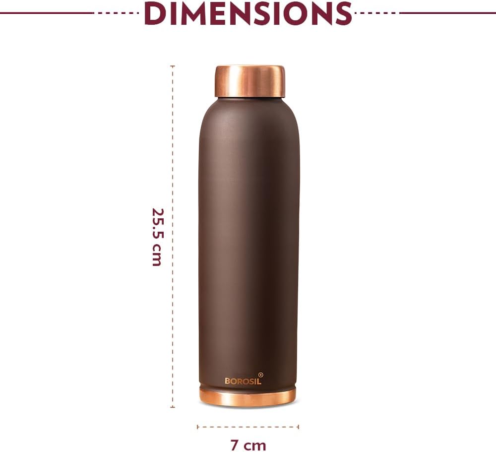 Borosil 1 Litre Brown Copper Bottle, BPA Free & Leakproof, For Home, School, Office & Travel