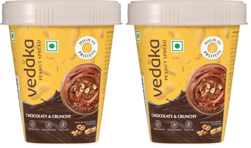 Image of Amazon Brand - Vedaka Peanut Butter Chocolate Crunchy 500G | 25% Protein | No Palm Oil | Healthy Nut Butter Spread | Zero Cholesterol & Zero Trans Fat | Fibre-Rich (Pack of 2)