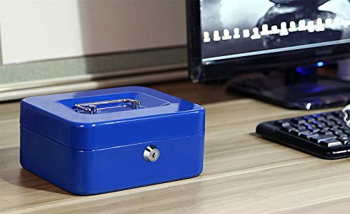 Jssmst Locking Medium Steel Cash Box With Money Tray,Lock Box,Blue #TOP4
