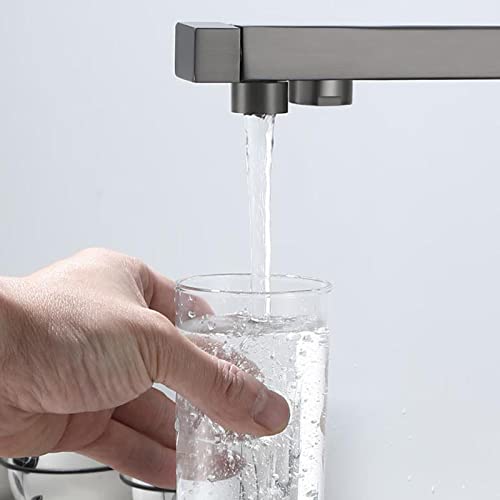 Grifo de cocina de latón giratorio gris plegable 3 en 1 para fregadero 7